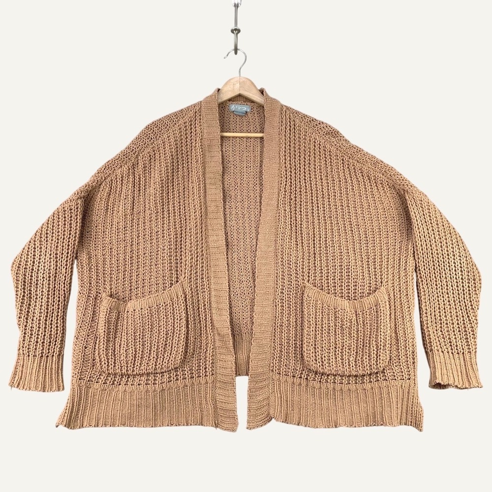 Sky & Sparrow Open Front Cardigan Sweater Women M Tan Chenille Chunky Knit